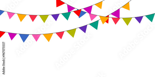 Colorful triangular flag decoration with rope. Flags for festive celebration events. Vector illustration