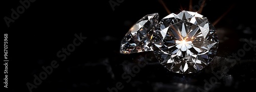 Round cut diamond on black dark glossy background