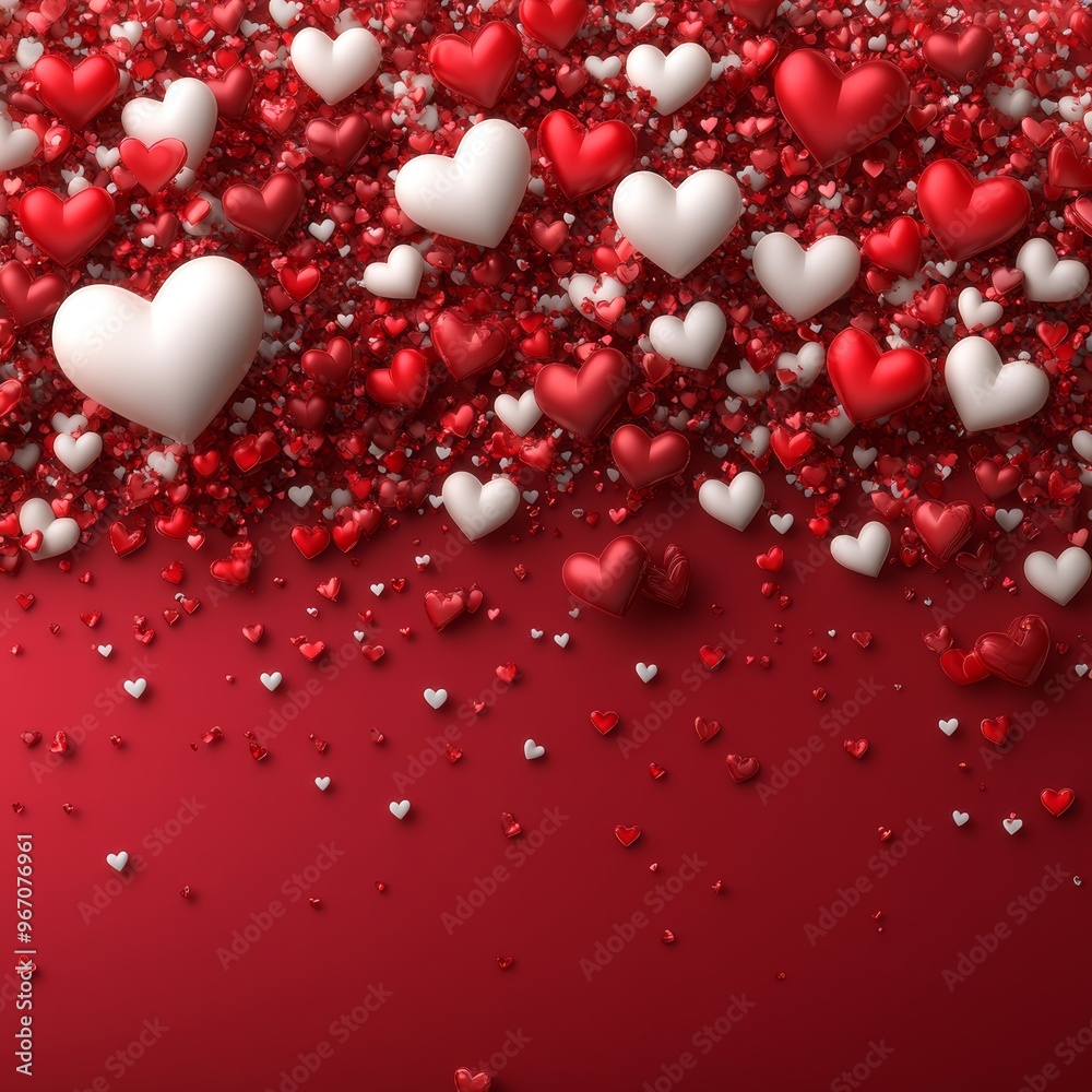 Valentines Day Background Many Red, Pink, and White 3D Hearts on Red Gradient Background, Valentines Day Background Many Red, Pink, and White 3D Hearts on Red Gradient Background,