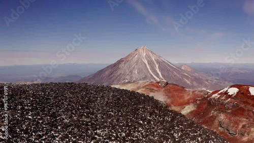 flying a drone over the Kamchatka volcanoes, Avchinsky volcano, Koryaksky volcano