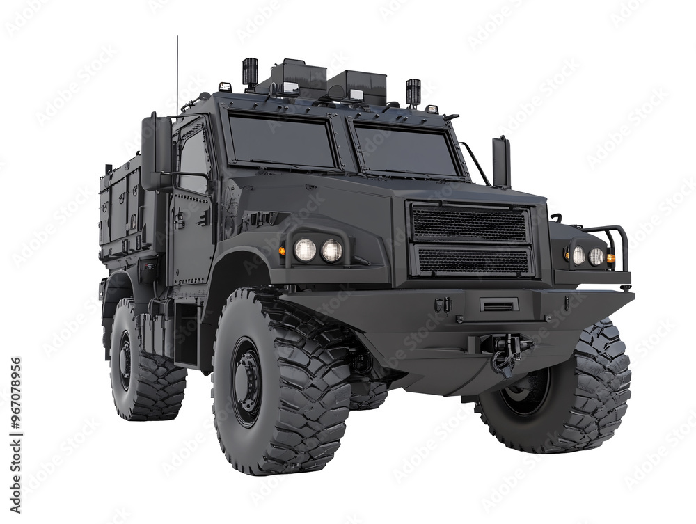 a black military vehicle with large wheels a black military vehicle with large wheels