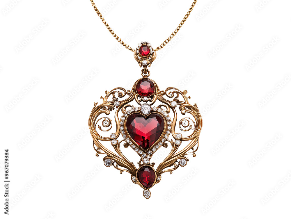 a gold necklace with a red stone in the shape of a heart a gold necklace with a red stone in the shape of a heart