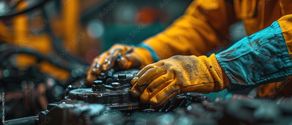 Technician Hands of car mechanic working repair