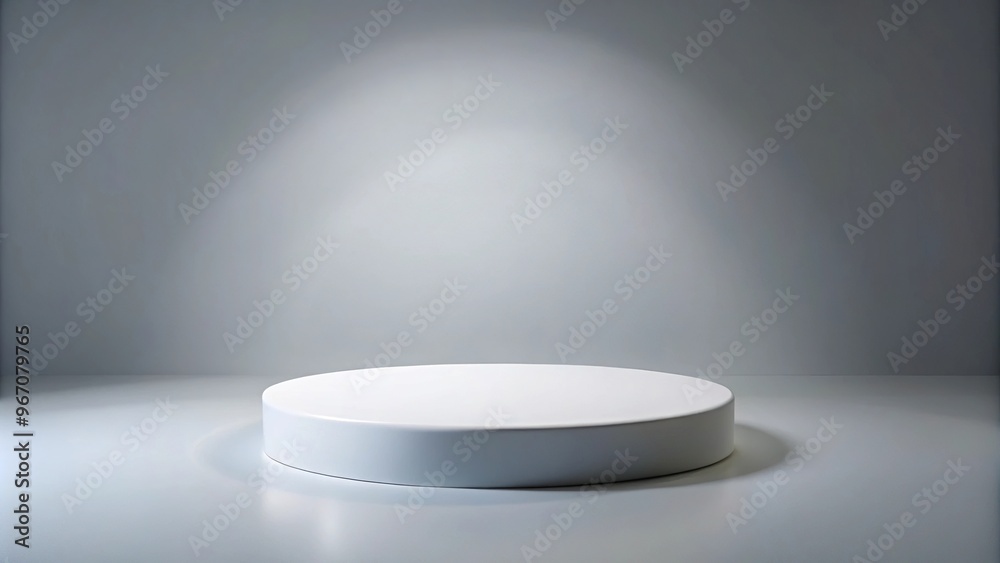 White round podium with translucent back on gray background White round podium with translucent back on gray background