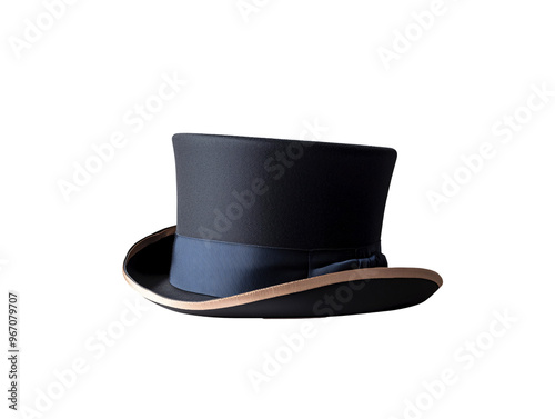 a black top hat with a blue band photo