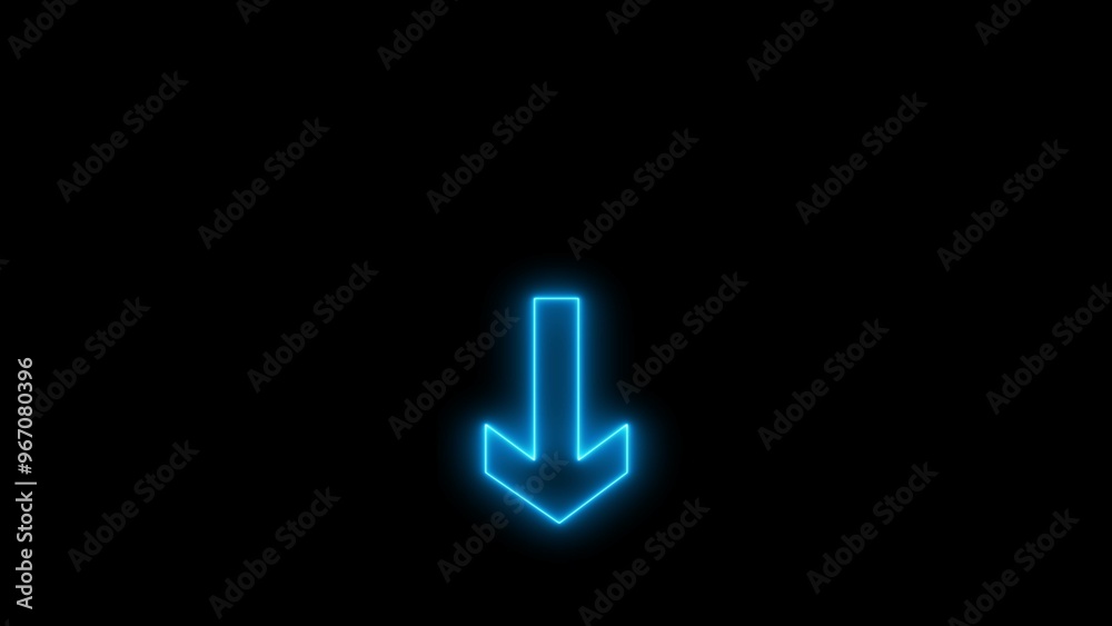 Neon down direction arrow icon glowing neon. Down arrow icon illustration isolated on gray background. A glowing neon download icon on a black background. Neon down direction arrow icon glowing neon. Down arrow icon illustration isolated on gray background. A glowing neon download icon on a black background.