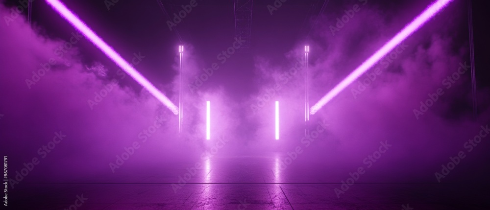 A purple light show with smoke and purple lights A purple light show with smoke and purple lights