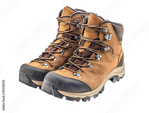 a pair of brown hiking boots