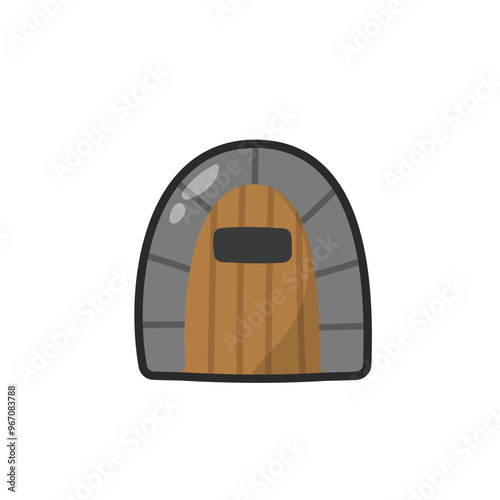 wooden gate door in outline flat vector design. photo