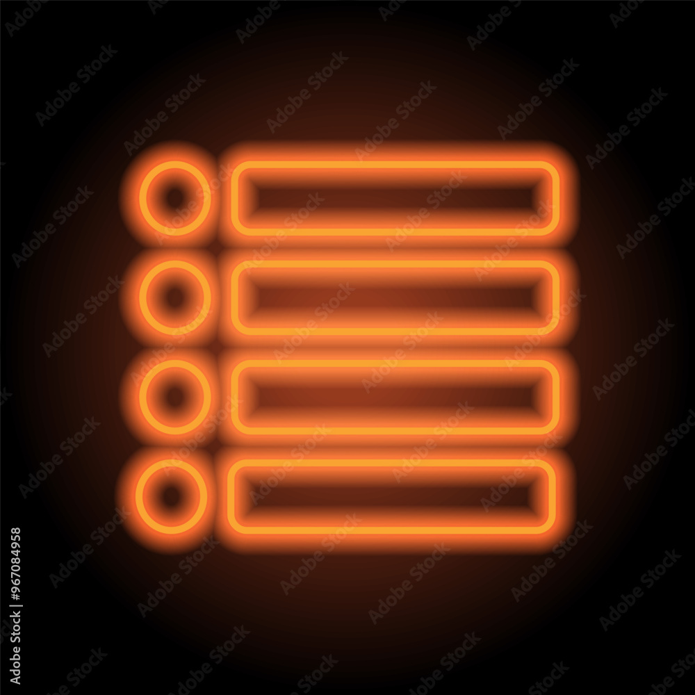 Menu simple icon vector. Flat design. Orange neon on black background Menu simple icon vector. Flat design. Orange neon on black background