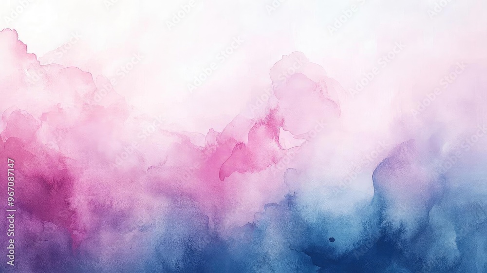 Naklejka premium A serene watercolor background featuring soft pink and blue hues, perfect for creative projects and designs.