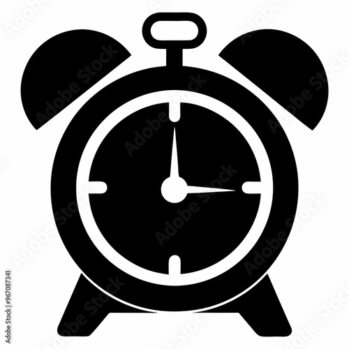 Retro alarm timepiece black and white silhouette vector design