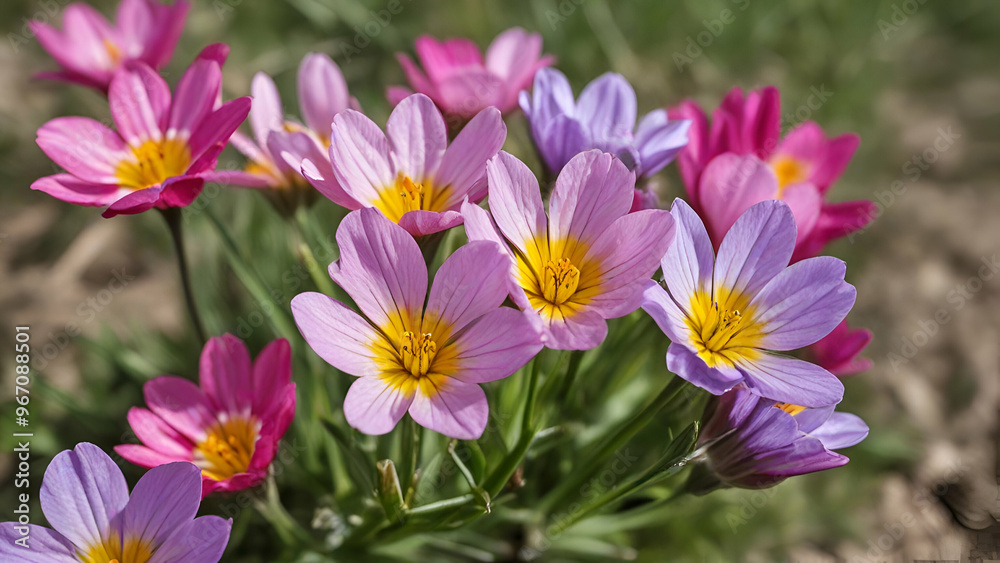 The very nice colorful spring flower close up view ,Serbia garden landscape forest background,