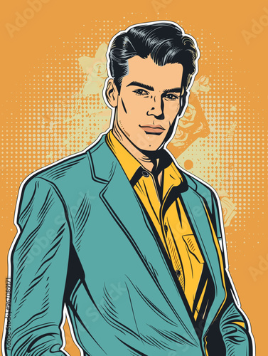 Portrait of a man  in retro style. pop art pin up Vector illustration