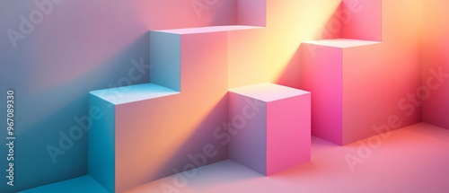 Fototapeta Naklejka Na Ścianę i Meble -  A colorful cube structure with pink and blue blocks