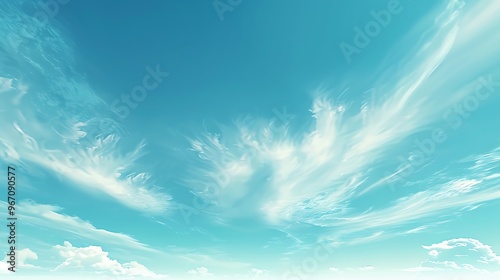 A tranquil blue sky with wispy clouds creating a serene and calming background for relaxation and meditation.