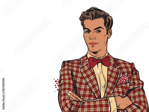 Portrait of a man  in retro style. pop art pin up Vector illustration