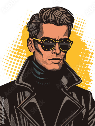 Portrait of a man  in retro style. pop art pin up Vector illustration