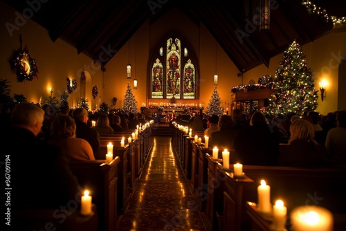 Candlelit Christmas Eve Service in a Church