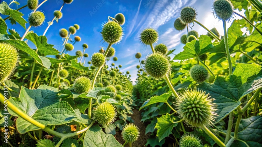 Wild cucumber blooming in thick thickets in garden Wild cucumber blooming in thick thickets in garden