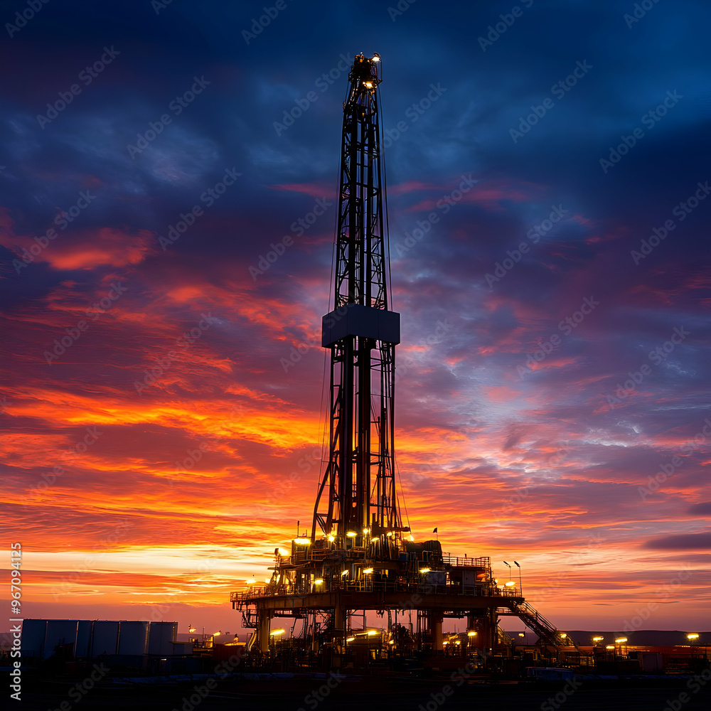 Oil Drilling Rig at Sunset: Energy, Extraction, and the Industrial Landscape Oil Drilling Rig at Sunset: Energy, Extraction, and the Industrial Landscape