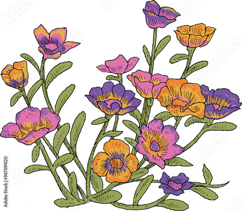 Colorful wild flower botanical illustration