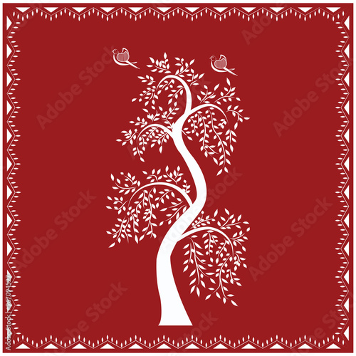 Warli art, Indian folk art,  tree, Bird photo