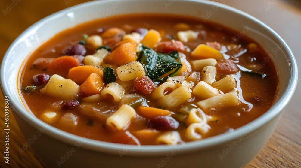 66. A bowl of warm and comforting minestrone soup with vegetables and pasta 66. A bowl of warm and comforting minestrone soup with vegetables and pasta