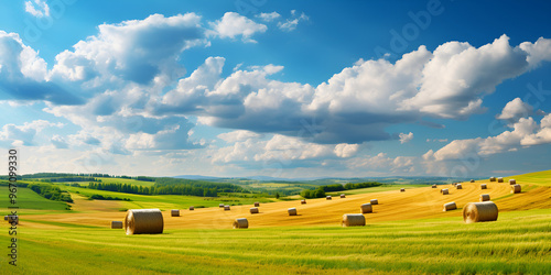 Harvest Radiance Sunlit Hay Bales in the Countryside, Crops farm scene farm scene a 