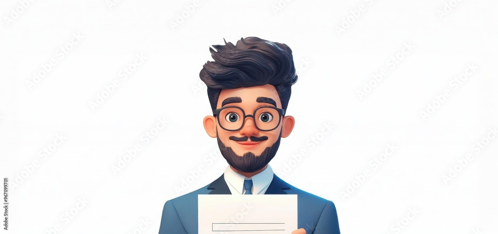Home loan pre-approval, happy borrower holding letter, 3D illustration Home loan pre-approval, happy borrower holding letter, 3D illustration