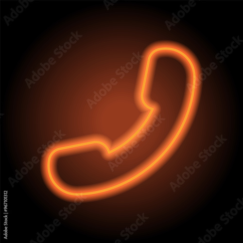 Phone, call simple icon. Flat design. Orange neon on black background