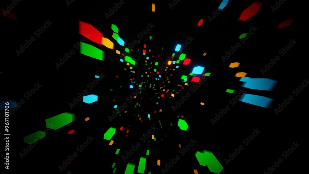 Neon Geometric Shapes Floating in Darkness Neon Geometric Shapes Floating in Darkness