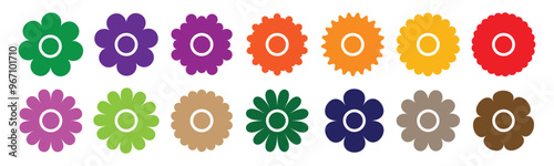 Set of colorful flower icons in bright colors. Flower icon. Simple flower icon. Vector illustration