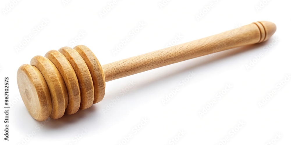 Wooden honey dipper with a drip isolated on white background Wooden honey dipper with a drip isolated on white background
