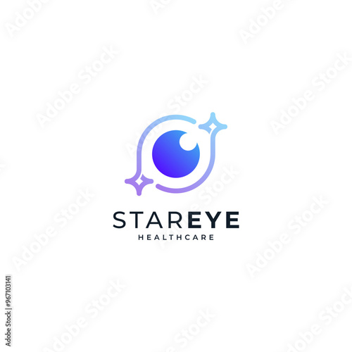 colorful and shiny eye retina and star for eye health and care logo