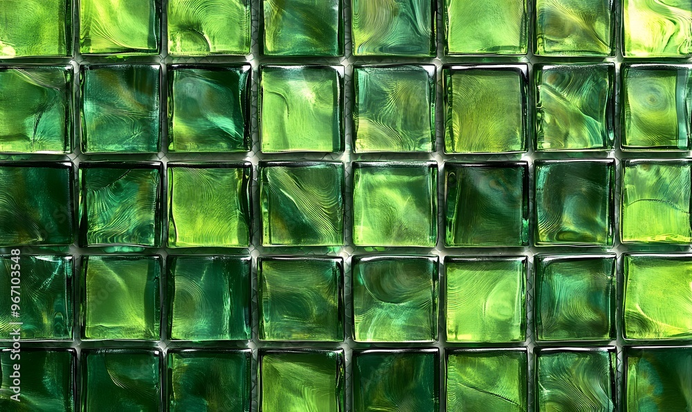 A seamless pattern of green, glossy glass tiles A seamless pattern of green, glossy glass tiles