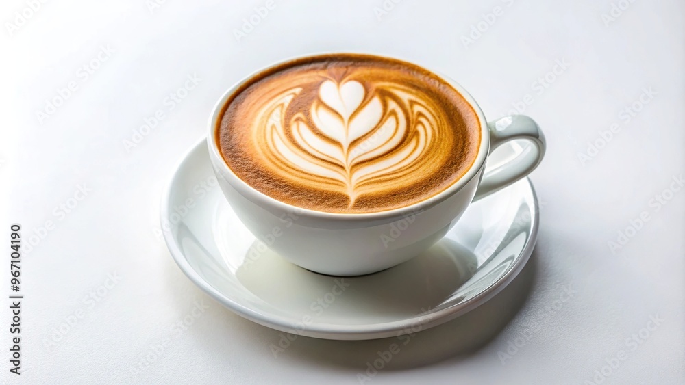 Worm's eye view cup of coffee with tulip shape latte art in white background Worm's eye view cup of coffee with tulip shape latte art in white background