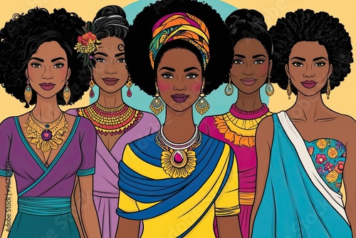 Chic Illustration Capturing the Essence of Womanhood and Vibrant Community Empowerment photo