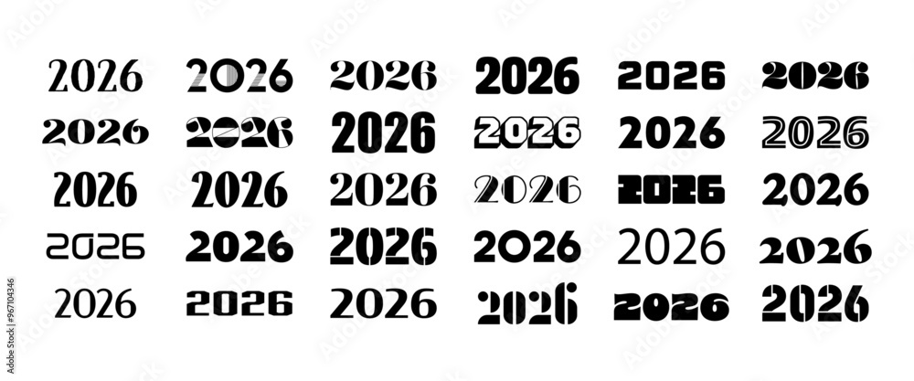 2026 logo concept for calendar, poster, flyer, banner. Modern design for calendar, invitations, greeting cards. Set of new year logo text design. stock illustration 2026 logo concept for calendar, poster, flyer, banner. Modern design for calendar, invitations, greeting cards. Set of new year logo text design. stock illustration