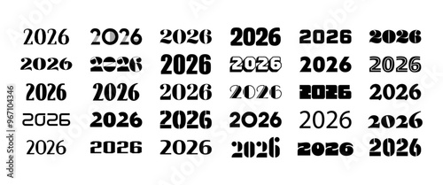 2026 logo concept for calendar, poster, flyer, banner. Modern design for calendar, invitations, greeting cards. Set of new year logo text design. stock illustration