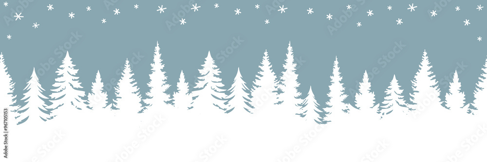 Obraz premium seamless fir tree forest border silhouette isolated vector illustration