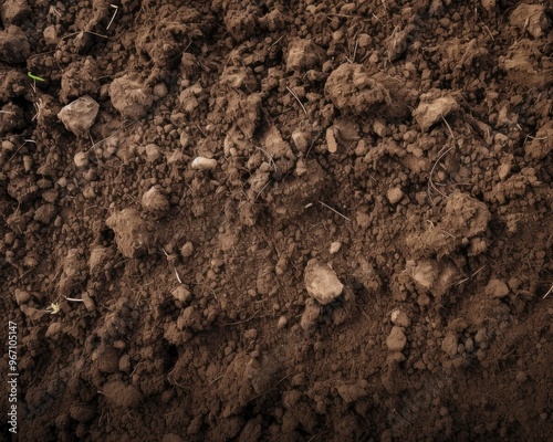 Fertile soil close-up texture flat lay background