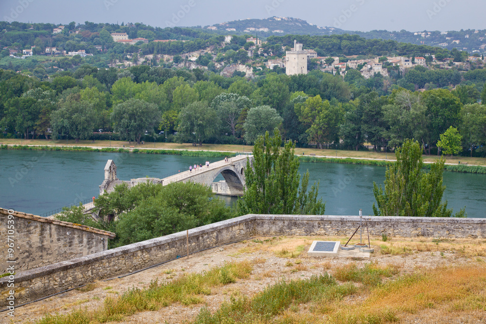 Avignon Bridge with Popes Palace and Rhone river, Provence, France. Avignon Bridge with Popes Palace and Rhone river, Provence, France.