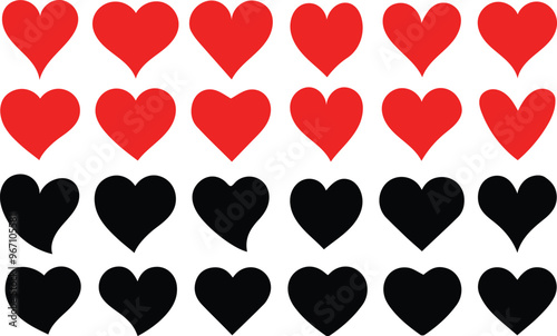 Red and black heart icons set. Heart icon. Different simple vector hearts and love.