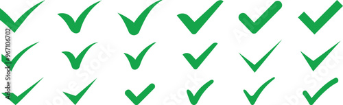 Green check mark icon set, hand-drawn checkmark illustration, approval check icon isolated on transparent green check mark symbols