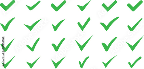 Green check mark icon set. Tick symbol in green color. Checkmark vector icon. Checkmark Illustration. Green checkmark isolated on white background