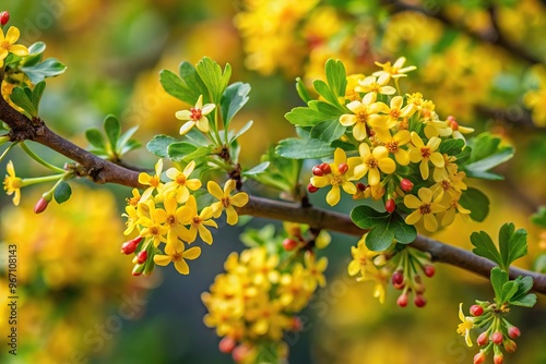 Yellow flowers on a bush branch