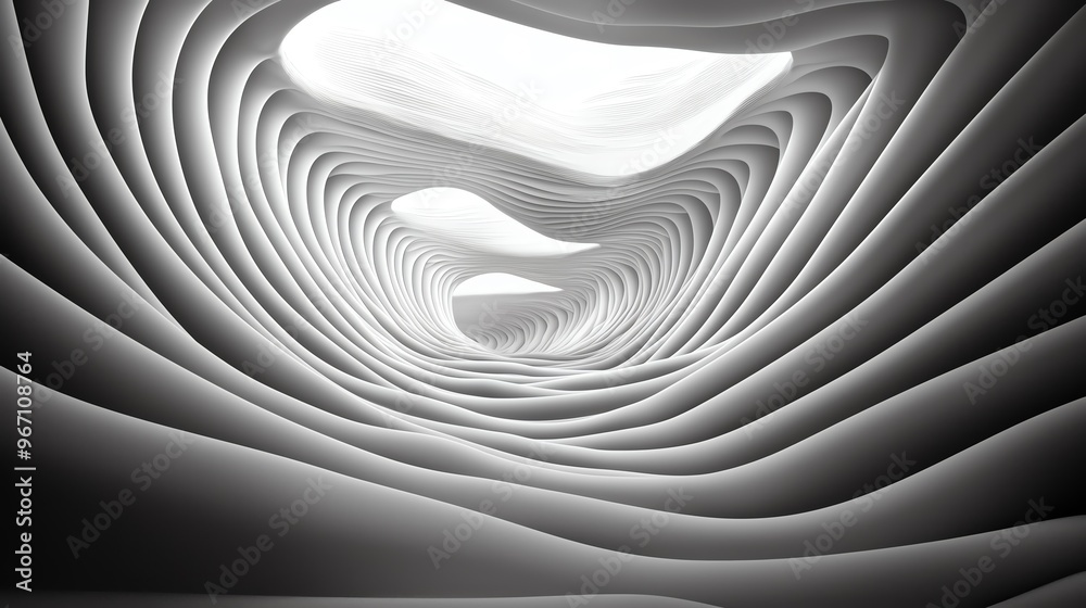 Overlapping monochrome waves in a perfectly symmetrical futuristic ocean landscape Overlapping monochrome waves in a perfectly symmetrical futuristic ocean landscape