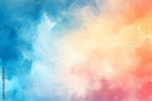 Abstract watercolor background in soft blue, yellow, and pink tones.