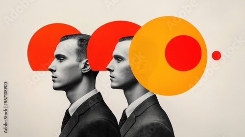 A man with two heads and a red circle in the middle, AI